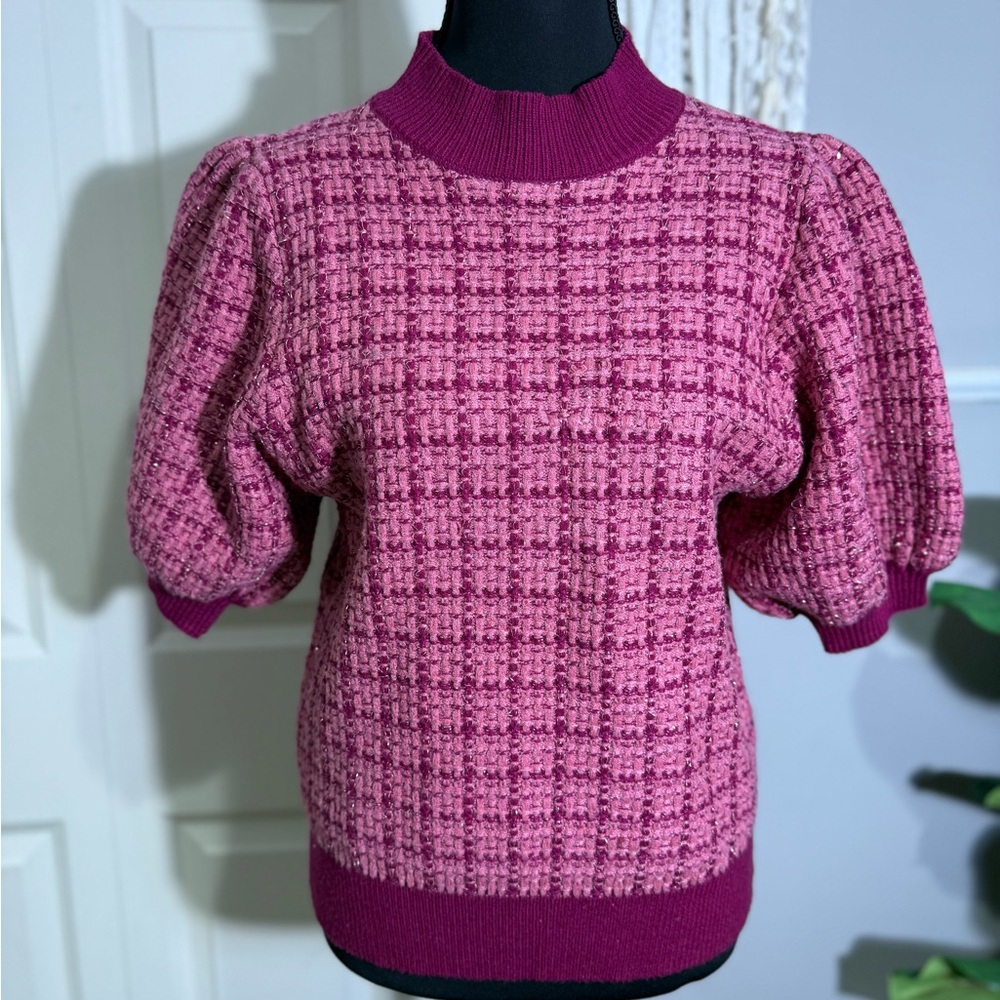 THML Pink and Yellow Knit sweater short sleeve  size small